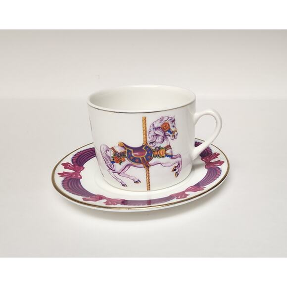 Teleflora Vintage Carousel Horse Porcelain Coffee Tea Cup & Saucer - Picture 1 of 6